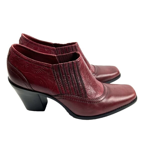 Antonio Melani Shoe Boot 6.5 Red Leather Tooled Western Bootie Heel Womens - Picture 5 of 12